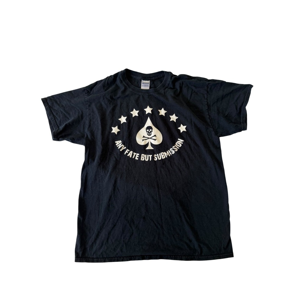 Vintage Gildan Ultra Cotton Graphic Tee Black Skull Spade No White Flags Mens L